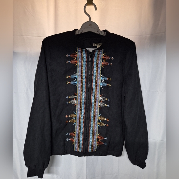 Ruff Hewn Jackets & Blazers - Ruff Hewn Black Boho Jacket with Embroidered Accents